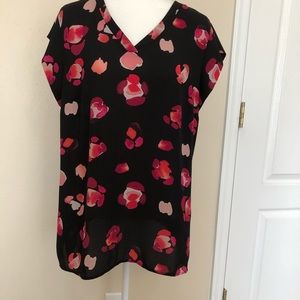 CAbi Petal Black Floral V-neck Top, like new